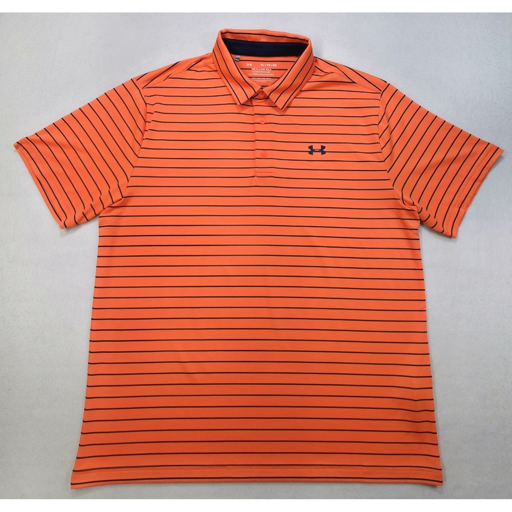 Under Armour The Playoff Polo Shirt Mens XL LIMITED USE Neon Orange Blue Stretch - Picture 2 of 8